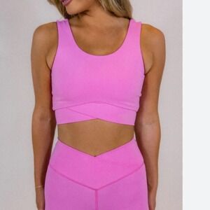 Salt Project Sculpt Crossover Crop Top Bubblegum Pink Small 1T24A7A Womens